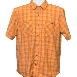 Orvis Orange Plaid Short-Sleeve Button-Down Shirt M